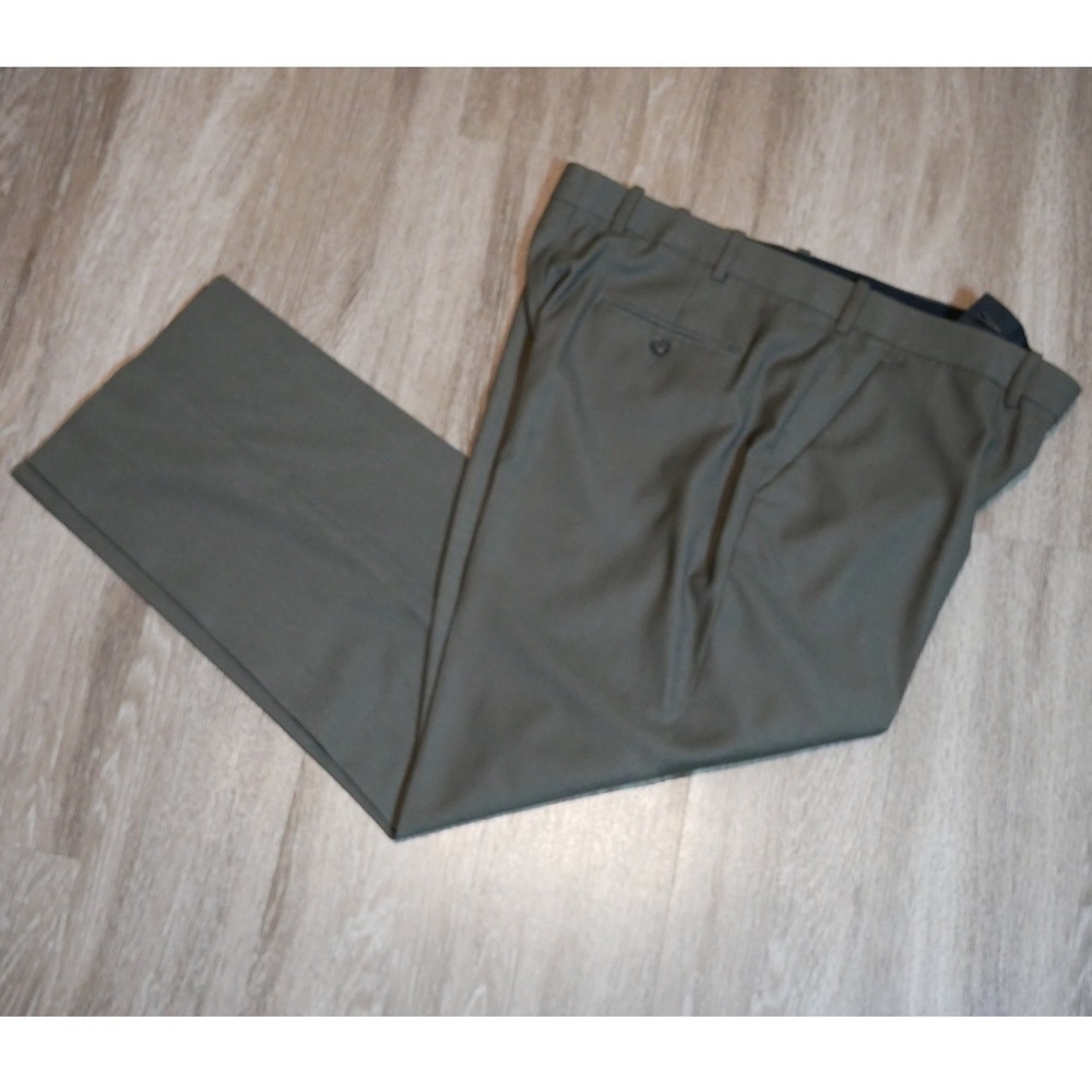 Perry‎ Ellis Portfolio Mens Dress Pants 40x30 Olive Green Classic Fit Flat Front